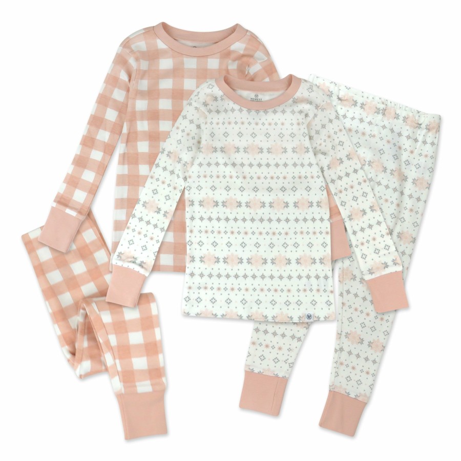 Baby (0-24M) Honest Baby Clothing | 4-Piece Organic Cotton Holiday Pj Set Fair Isle Ivory Pink