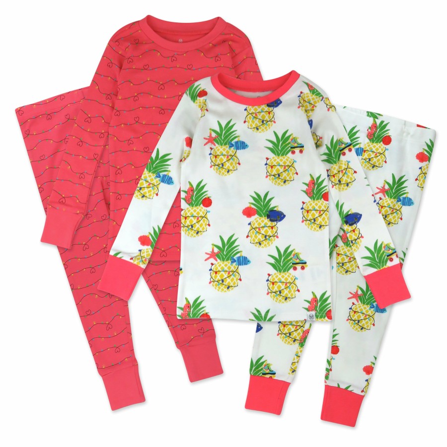 Baby (0-24M) Honest Baby Clothing | 4-Piece Organic Cotton Holiday Pj Set Deep Sea Pineapple