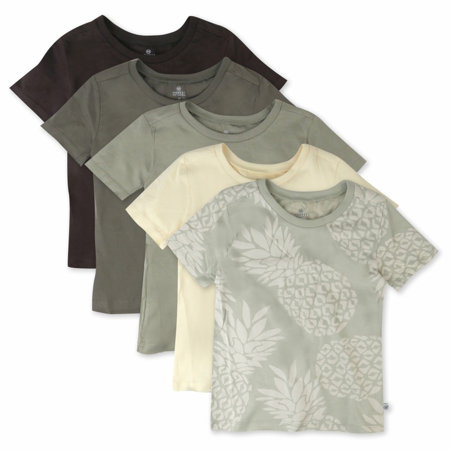 Toddler (2-5T) Honest Baby Clothing | Toddler 5-Pack Organic Cotton Short Sleeve T-Shirts Pineapple Leaf Khaki